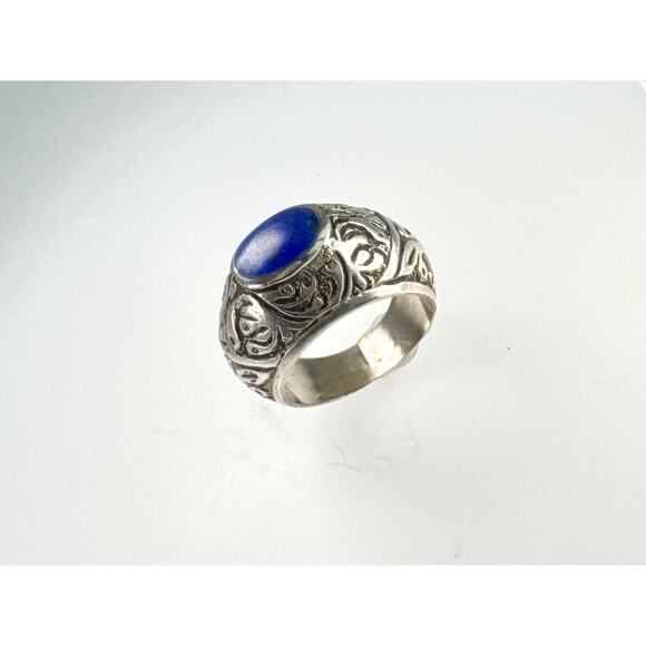 Old Silver Lapis Lazuli Islamic Script Intaglio Ring 1930's Unisex Sz 9.25 - 9.5 - Picture 5 of 6